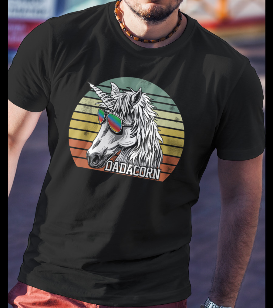 Dadacorn Rainbow Sunglasses Unicorn Retro Stripes T-Shirt