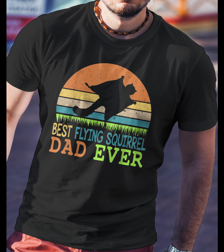 Best Flying Squirrel Dad Ever Retro Sunset T-Shirt