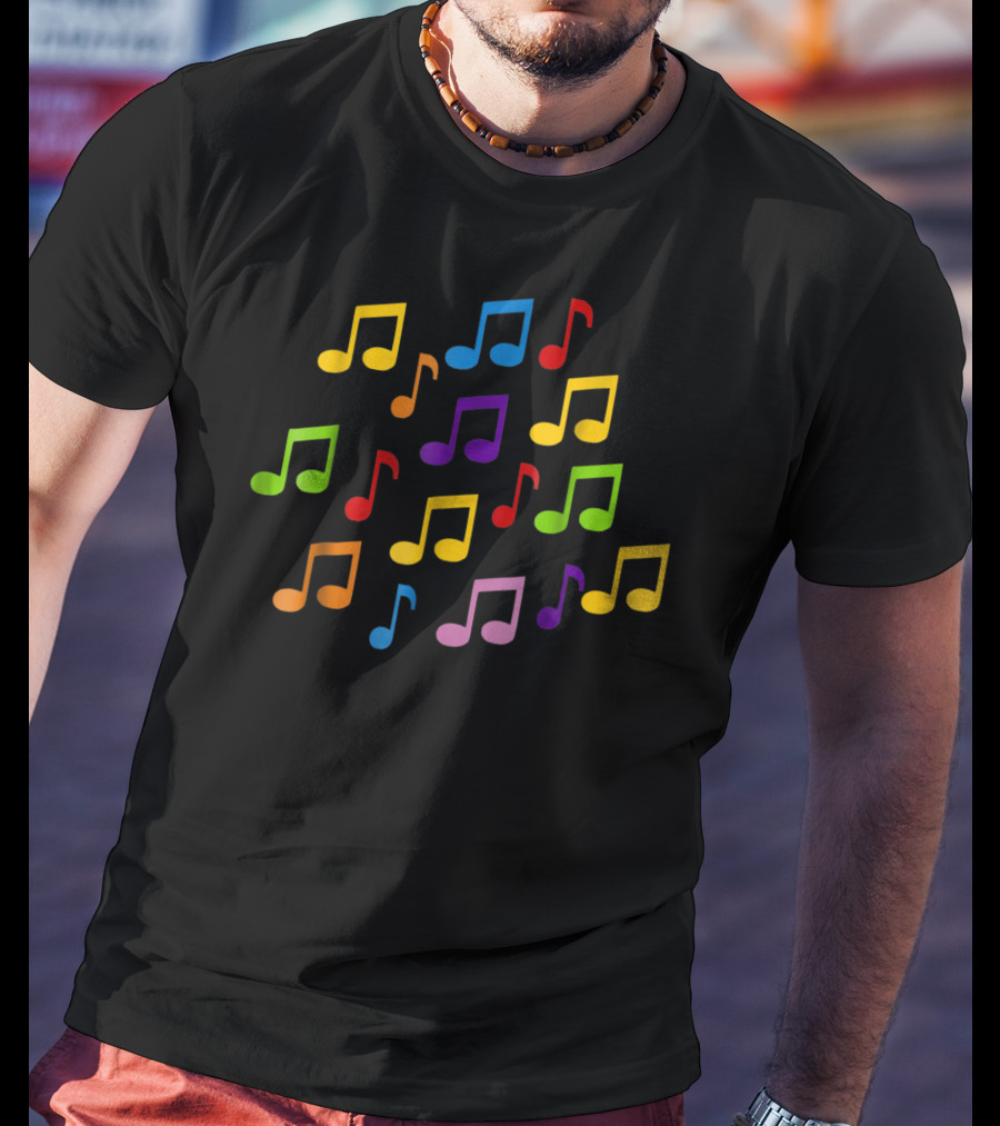 Colored Music Notes Pattern Vibrant T-Shirt