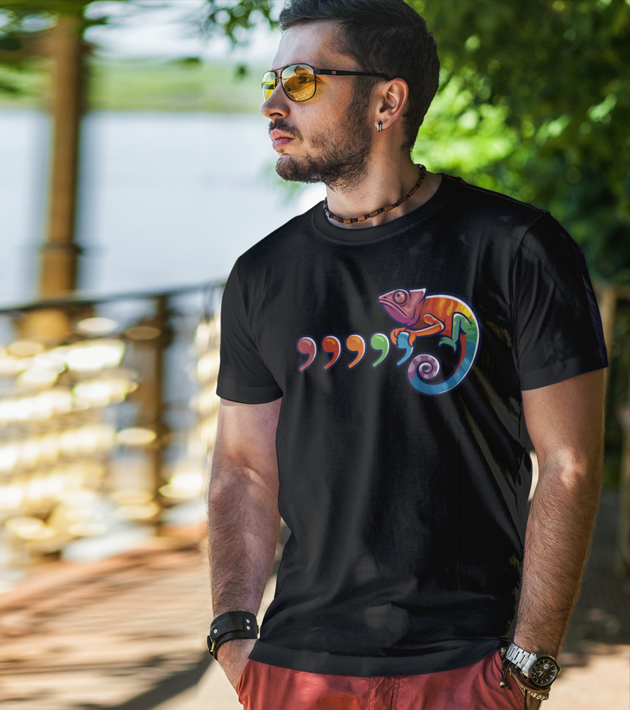 Comma Chameleon Colorful 80's Throwback T-Shirt