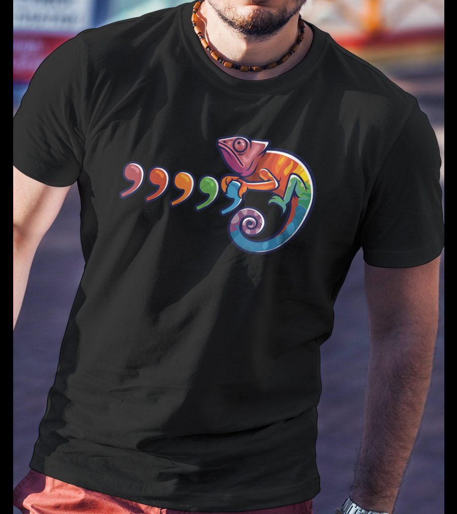 Comma Chameleon Colorful 80's Throwback T-Shirt