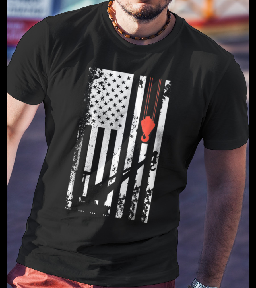 American Flag Crane Operator Hook And Lines T-Shirt
