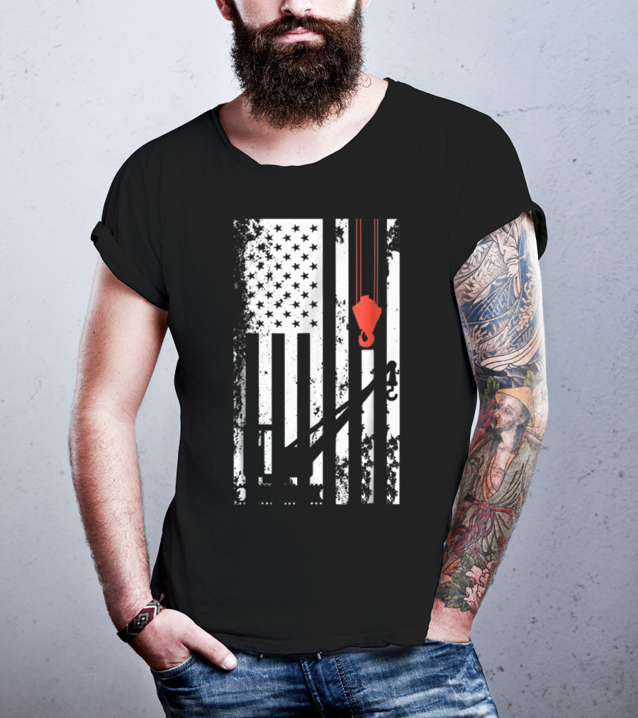 American Flag Crane Operator Hook And Lines T-Shirt