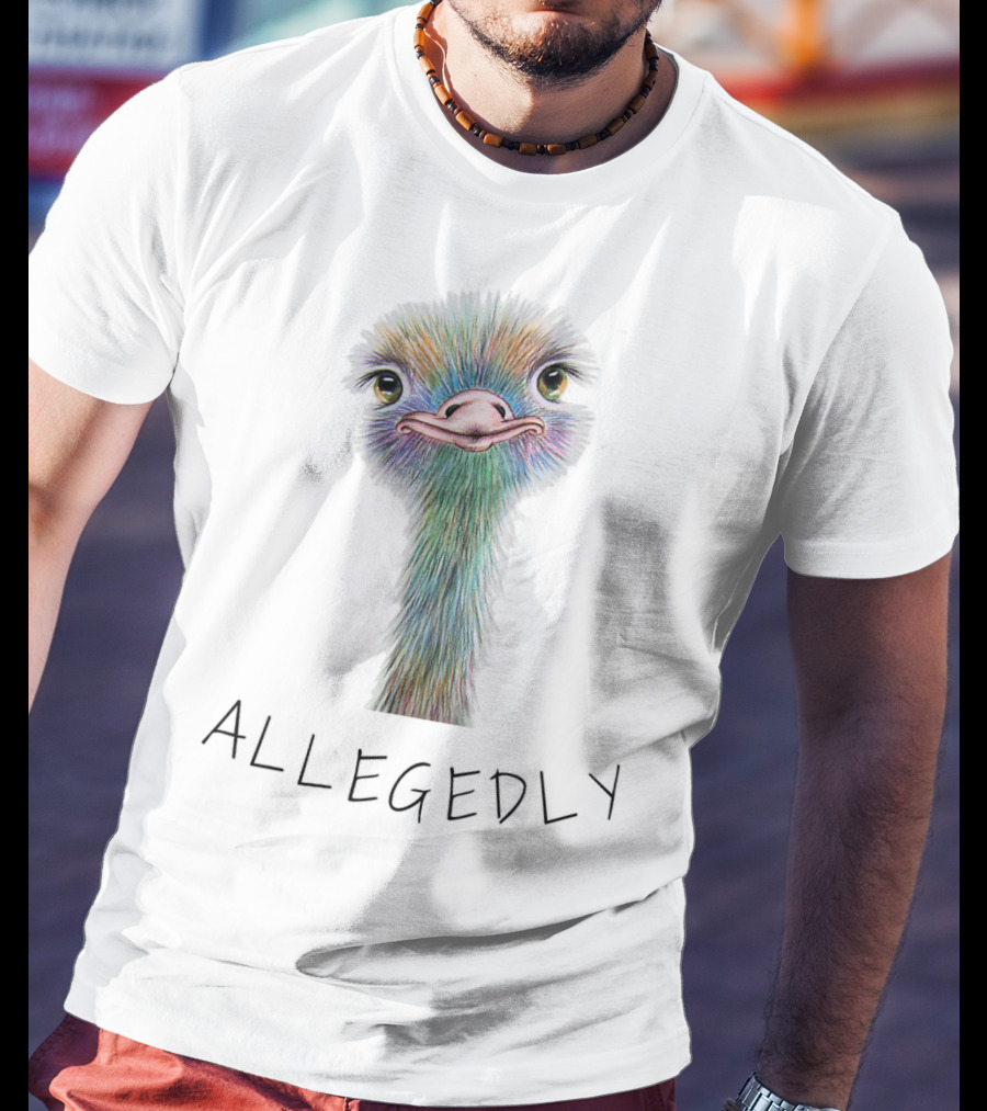 Allegedly Colorful Ostrich Portrait Flightless Bird Humor T-Shirt