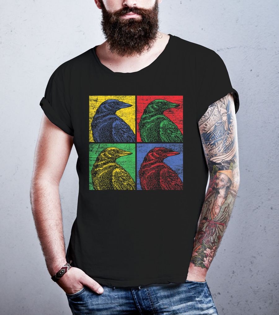 Vintage Raven Colorful Pop Art Crow Bird Lover T-Shirt