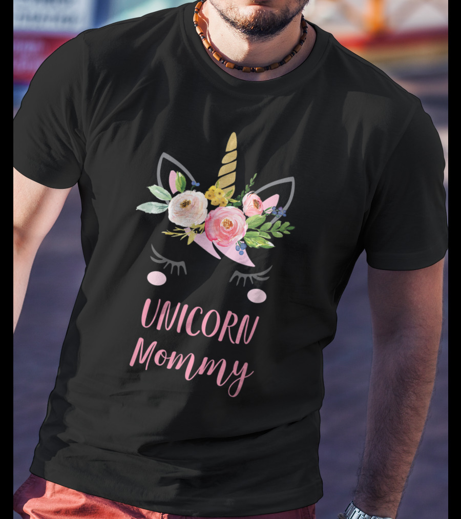 Unicorn Mommy Floral Horn T-Shirt