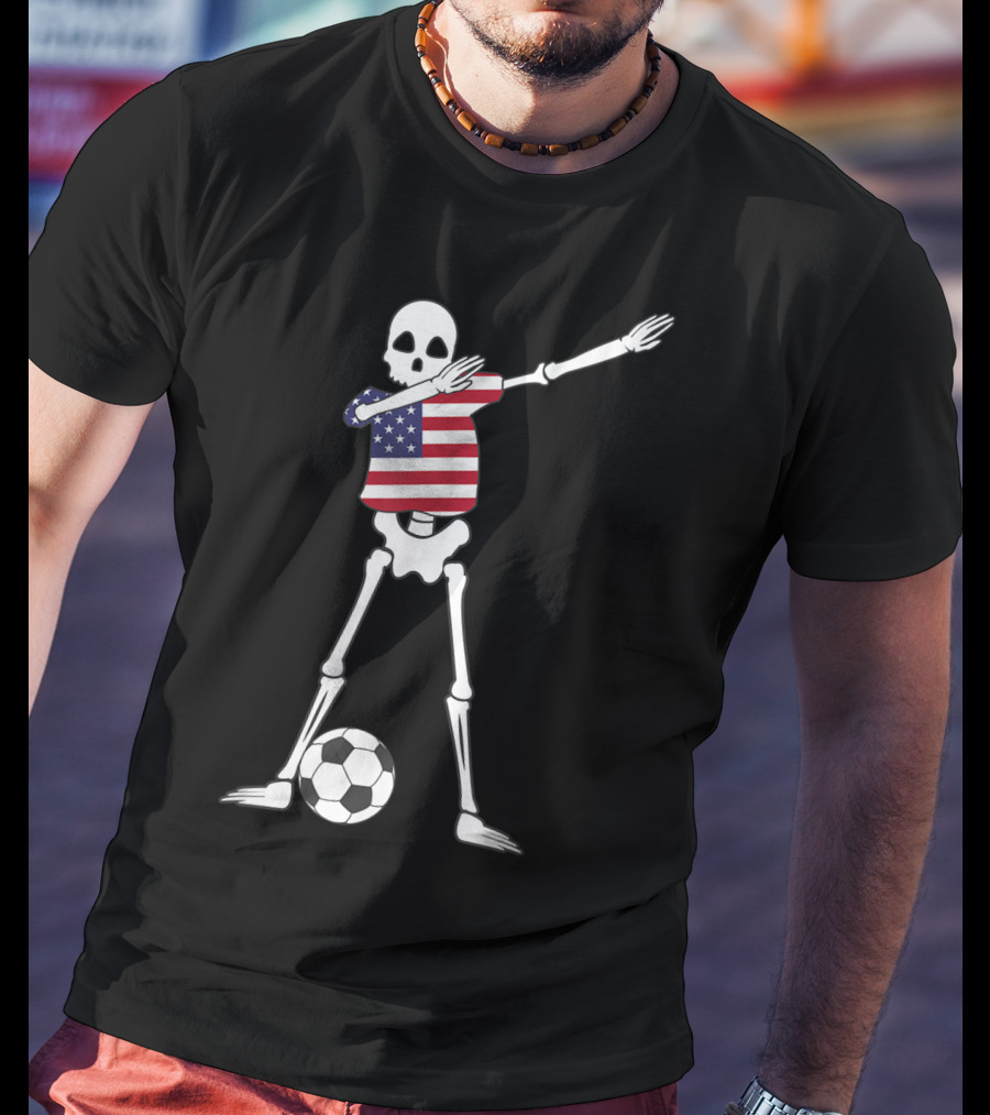 Dabbing Skeleton USA Soccer American Flag Dab Dance Football T-Shirt