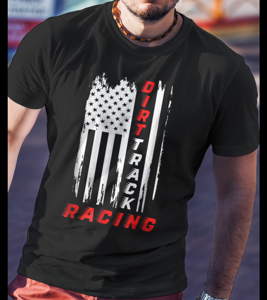 Dirt Track Racing American Flag Grunge T-Shirt