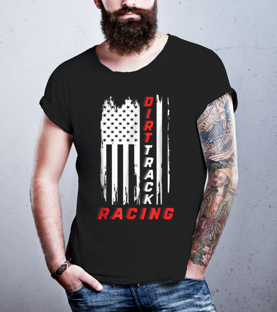 Dirt Track Racing American Flag Grunge T-Shirt