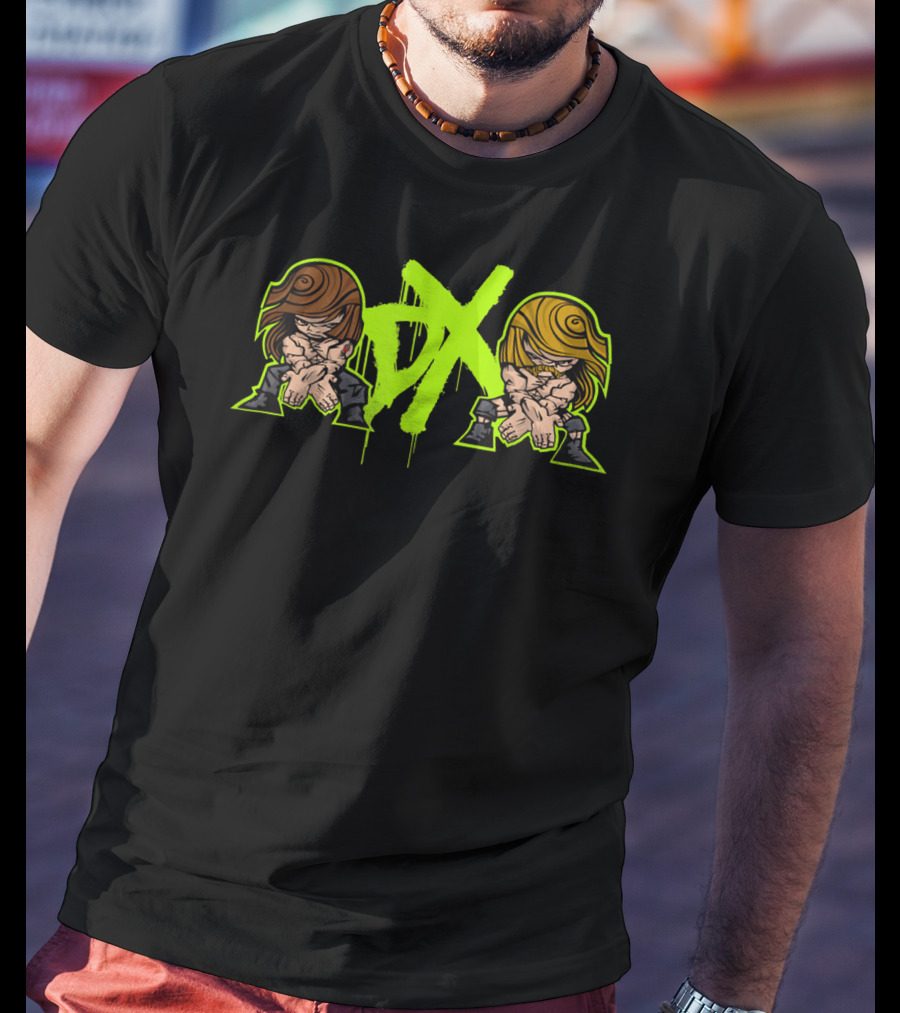 D-Generation X Crossover Cartoon Characters Green And Black T-Shirt
