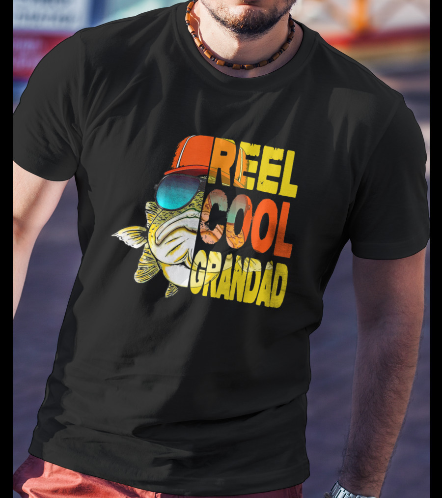 Father's Day Reel Cool Grandad Fishing Retro Sunglasses Hat T-Shirt