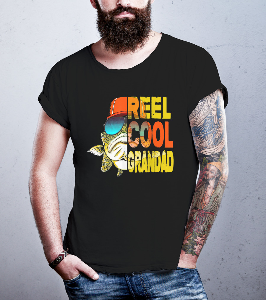 Father's Day Reel Cool Grandad Fishing Retro Sunglasses Hat T-Shirt
