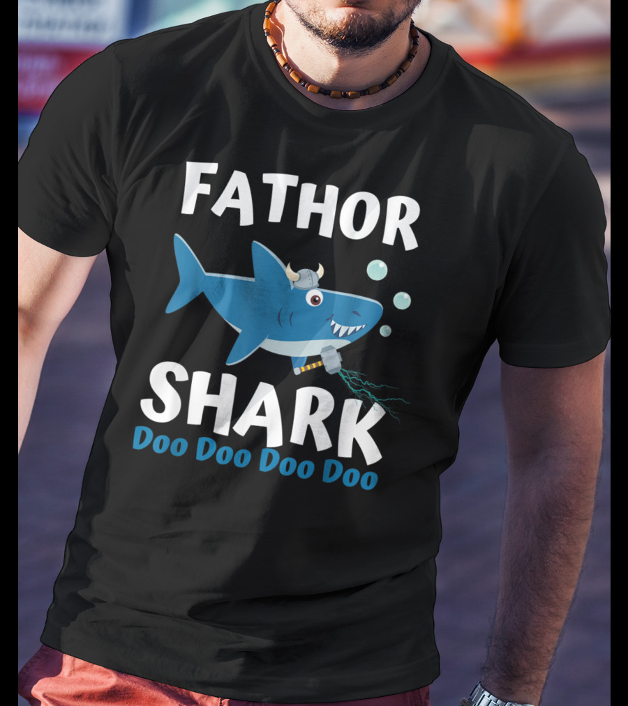 Fathor Shark Doo Doo Doo Doo Viking Father's Day Hero T-Shirt