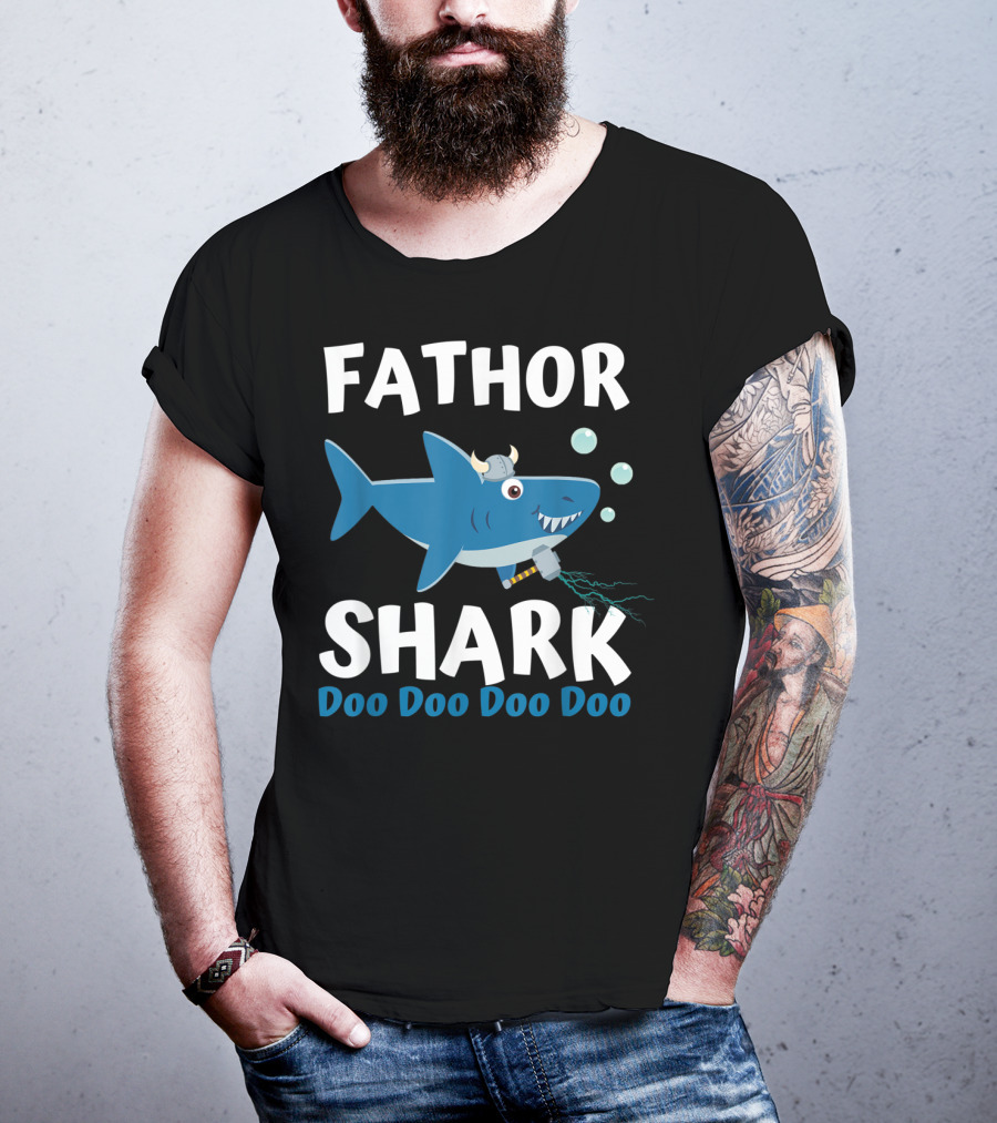 Fathor Shark Doo Doo Doo Doo Viking Father's Day Hero T-Shirt