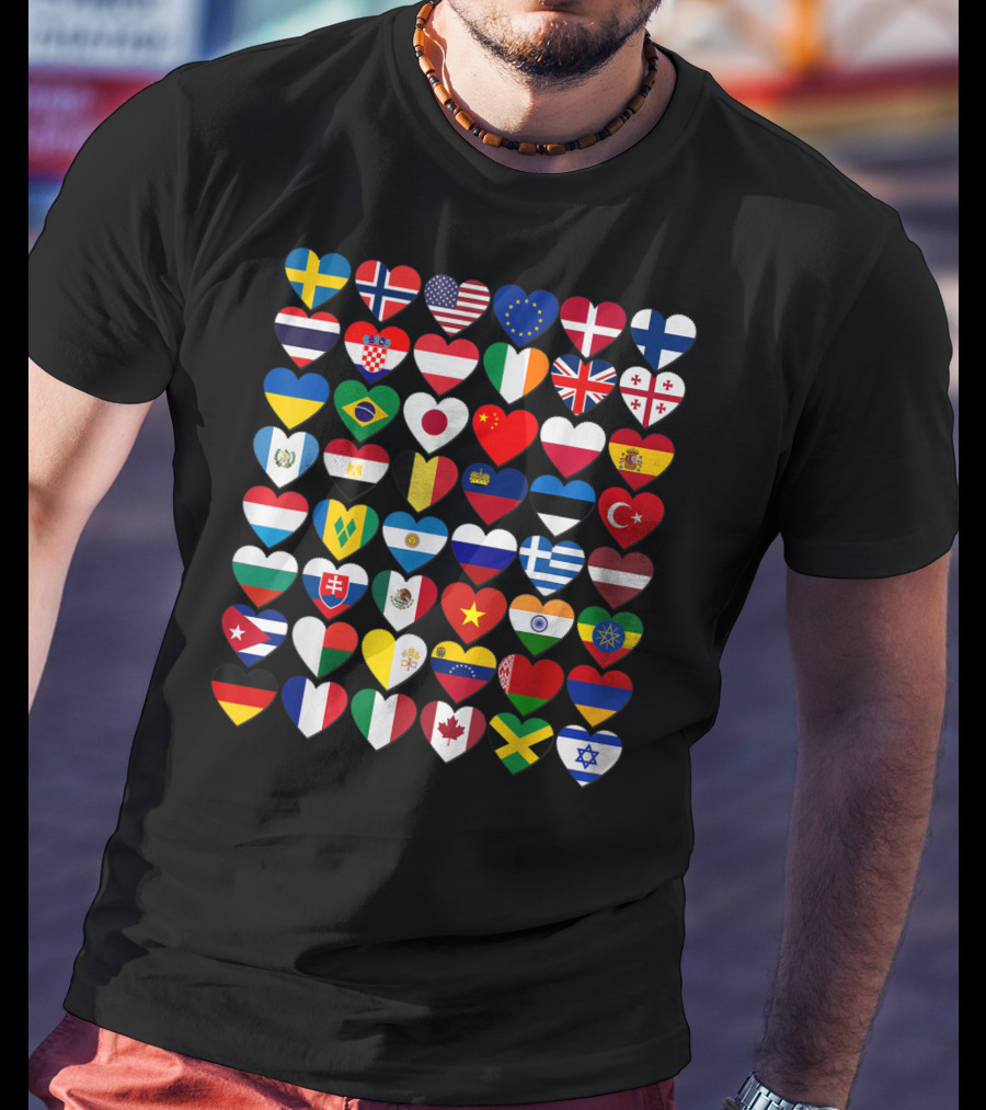 Flags Of The Countries Of The World Heart Shape Collection T-Shirt
