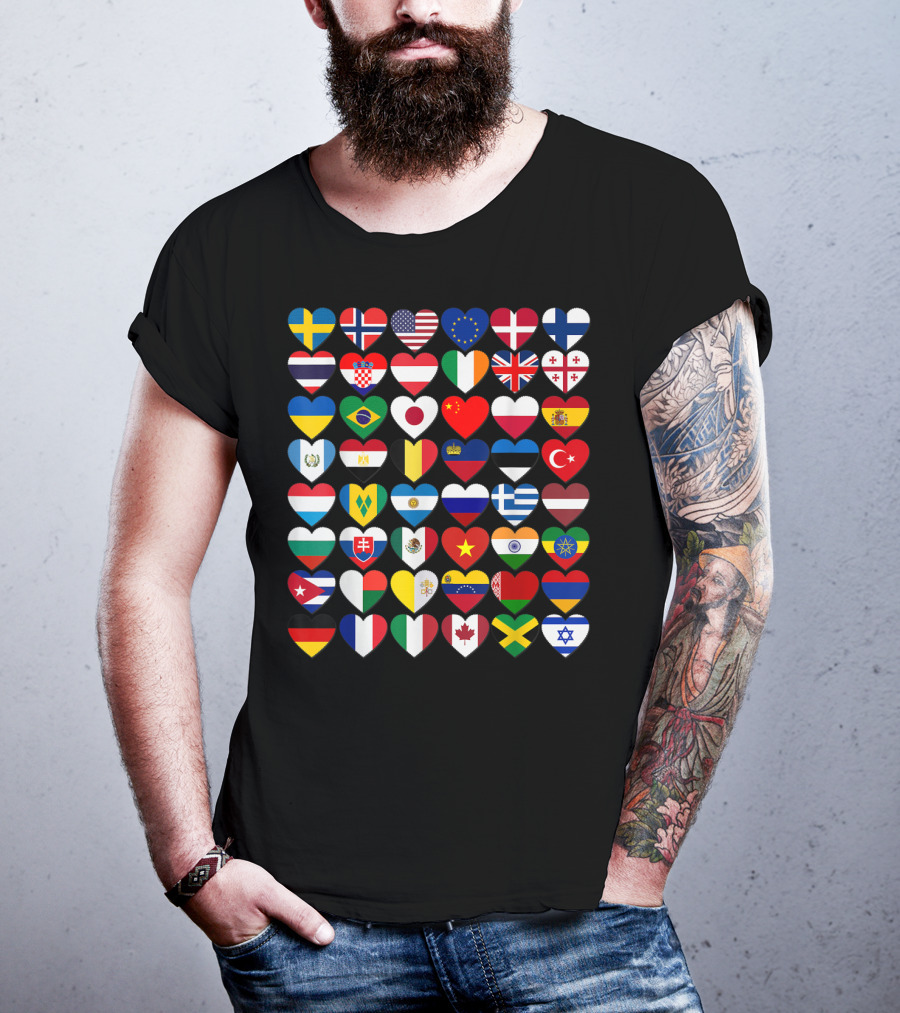 Flags Of The Countries Of The World Heart Shape Collection T-Shirt