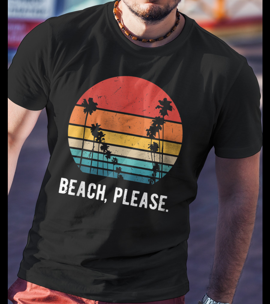 Beach Please Summer Breaks Aloha Vintage Sunset Palm Trees T-Shirt