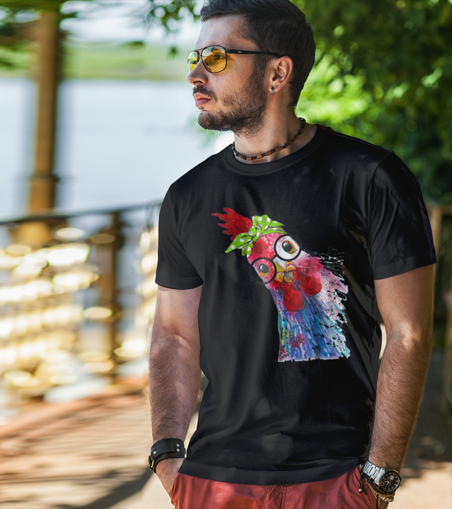 Funny Chicken Lover Hen Farmer Glasses Bandana T-Shirt