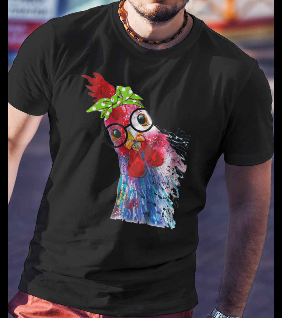 Funny Chicken Lover Hen Farmer Glasses Bandana T-Shirt