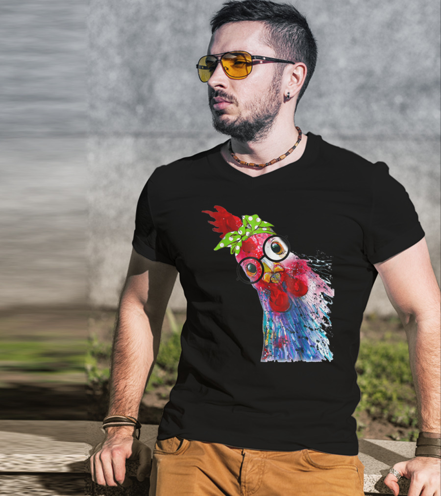 Funny Chicken Lover Hen Farmer Glasses Bandana T-Shirt