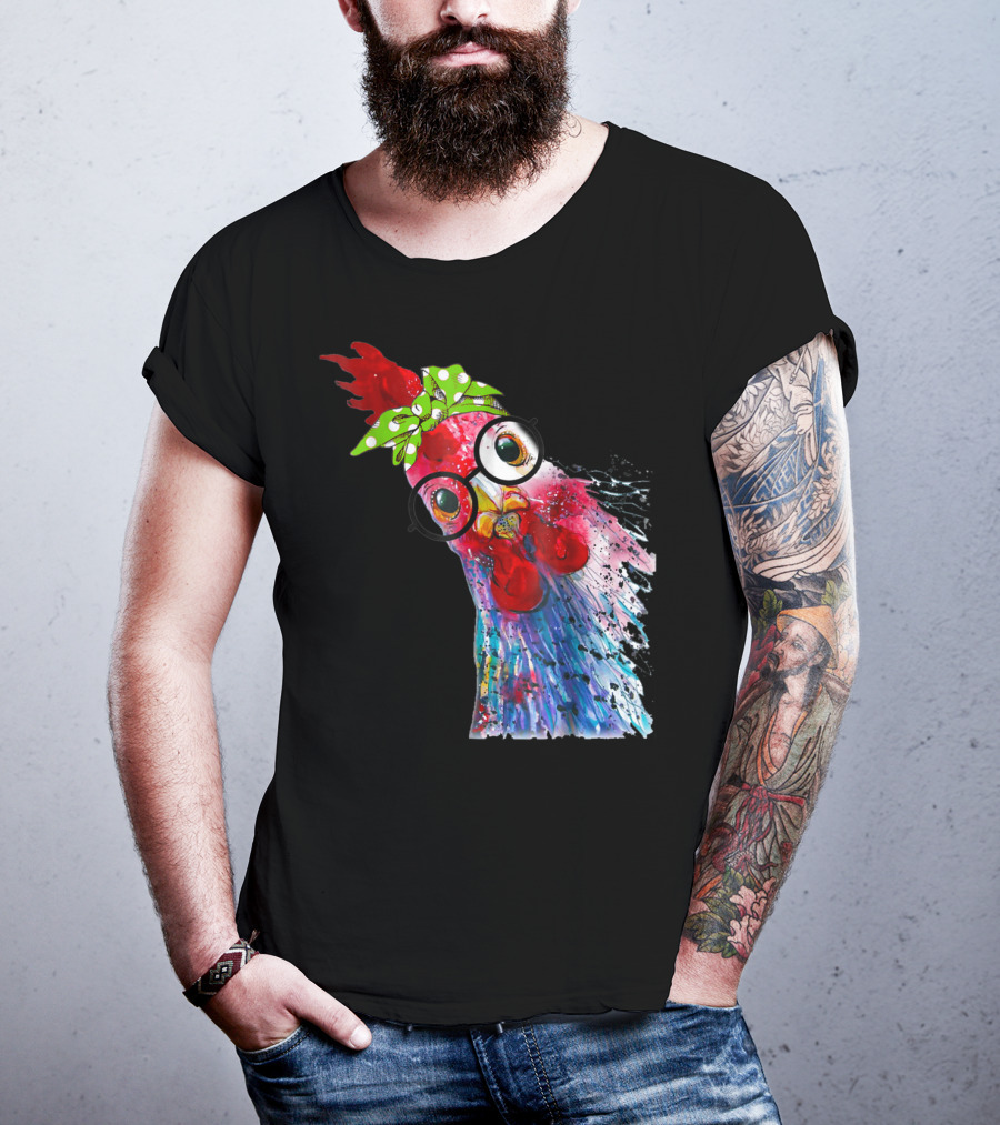 Funny Chicken Lover Hen Farmer Glasses Bandana T-Shirt