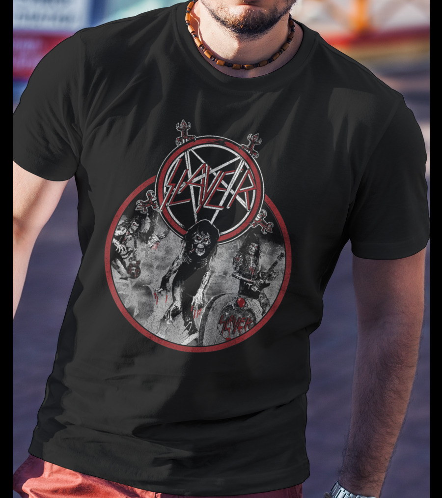 Slayer Live Undead Pentagram Zombies Skulls Battleground T-Shirt