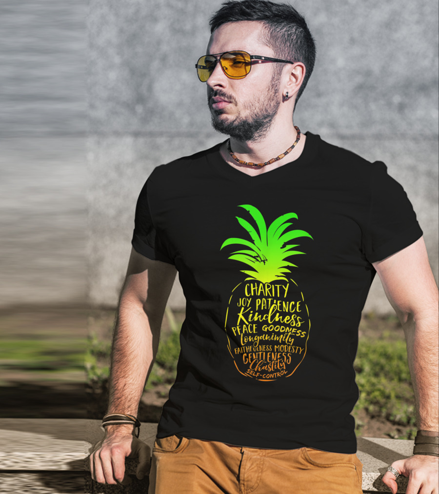 Holy Spirit Catholic Pineapple Charity Joy Patience Kindness Peace Goodness Longanimity Faithfulness Modesty Gentleness Chastity Self-Control T-Shirt