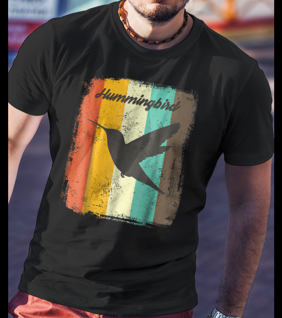 Hummingbird 70s Vintage Bird Lover Retro Stripes T-Shirt
