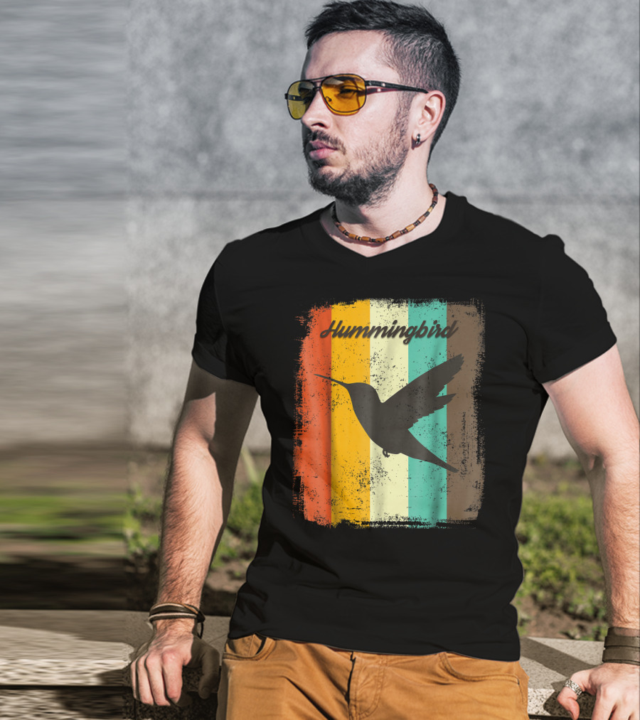 Hummingbird 70s Vintage Bird Lover Retro Stripes T-Shirt