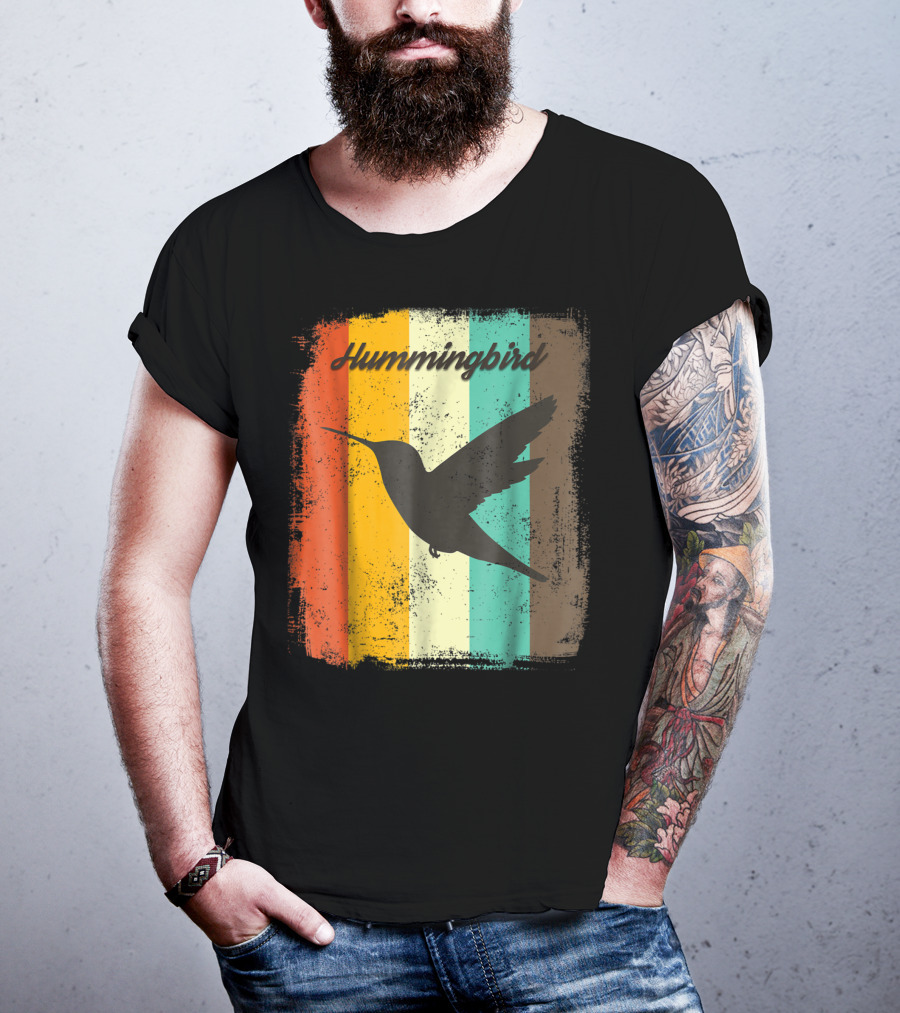 Hummingbird 70s Vintage Bird Lover Retro Stripes T-Shirt