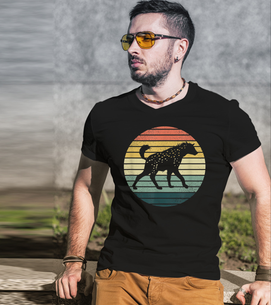 Hyena Vintage Silhouette Retro Stripes Sunset Animal T-Shirt