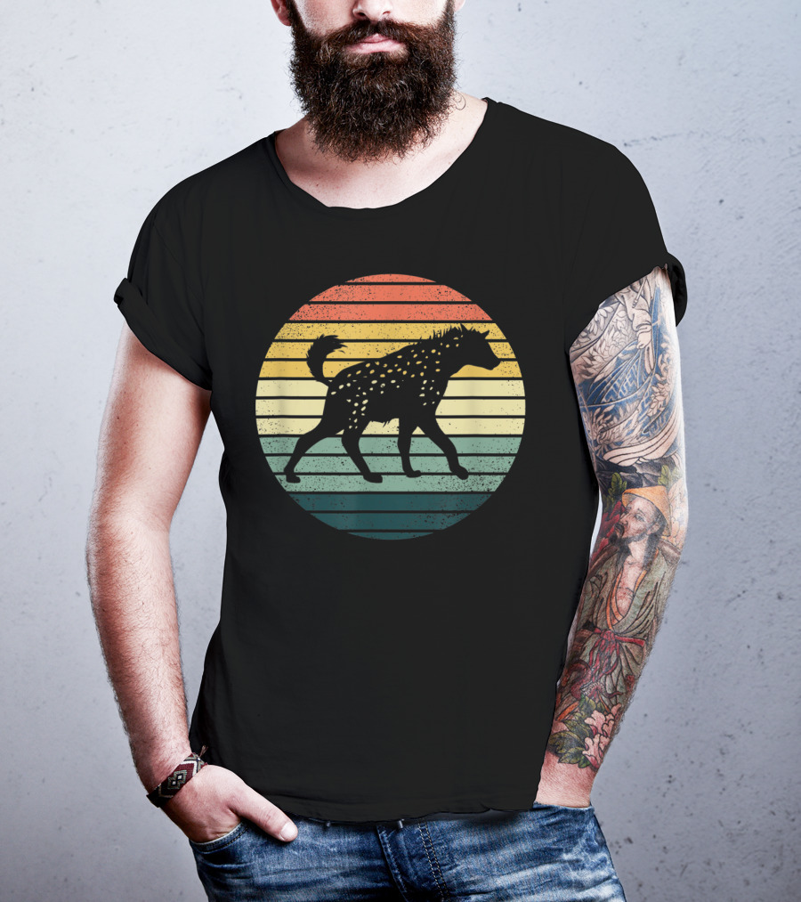 Hyena Vintage Silhouette Retro Stripes Sunset Animal T-Shirt
