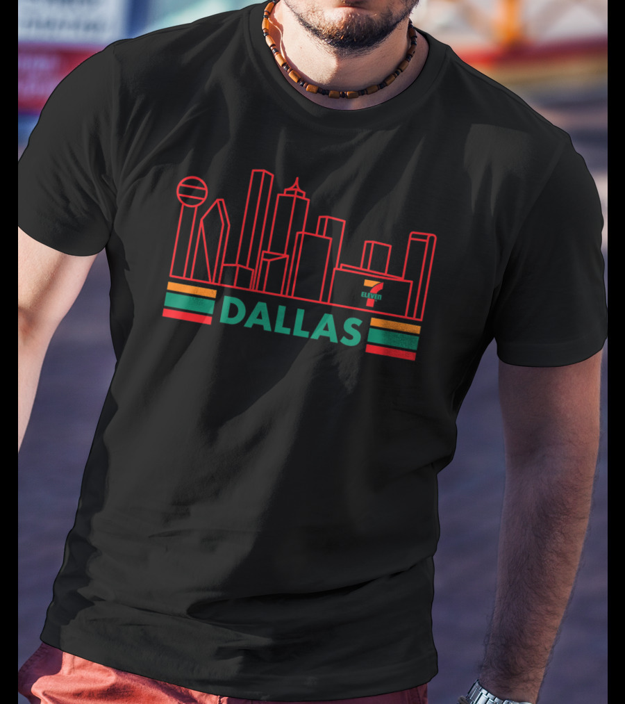 Dallas Skyline Neon Style With 7-Eleven T-Shirt