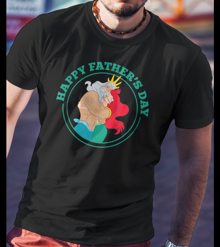 Happy Father's Day Disney The Little Mermaid Ariel And King Triton Hug T-Shirt