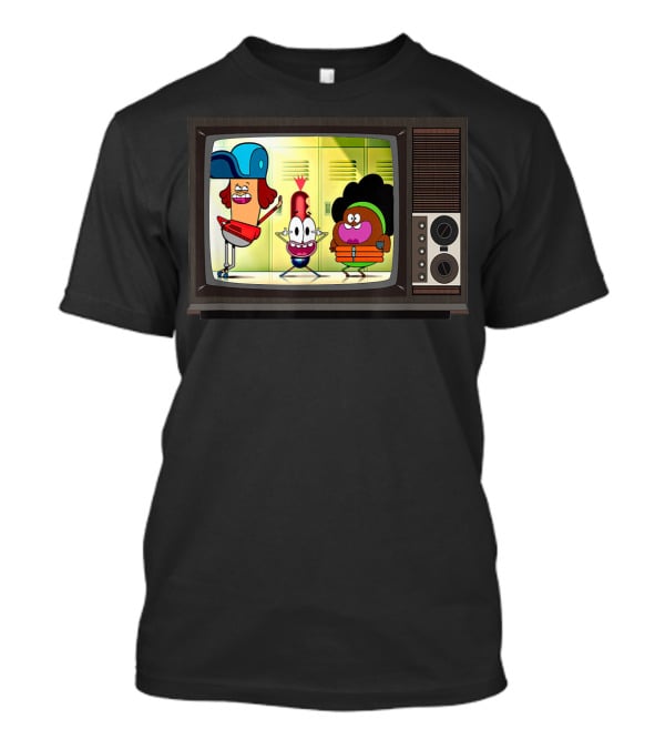 Funny Pinky Hotdog Silly JJ Kids TV Retro Cartoon Characters T-Shirt