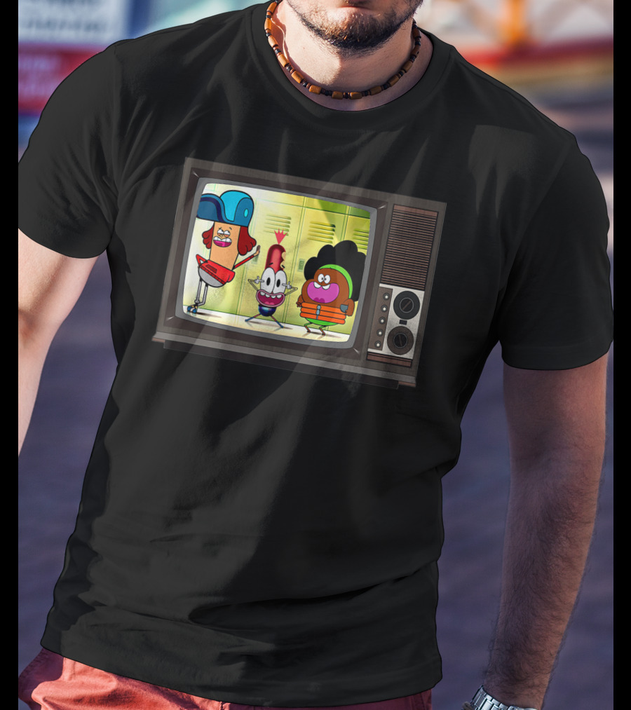 Funny Pinky Hotdog Silly JJ Kids TV Retro Cartoon Characters T-Shirt