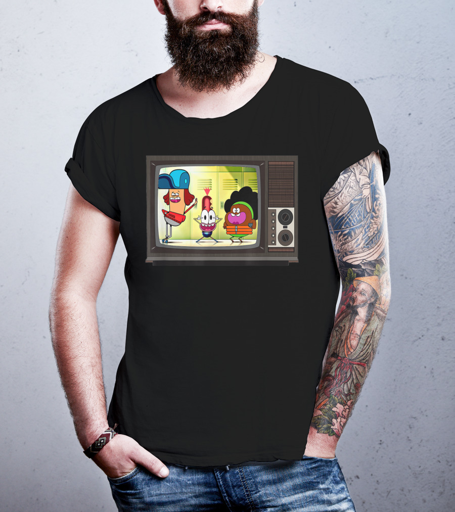 Funny Pinky Hotdog Silly JJ Kids TV Retro Cartoon Characters T-Shirt