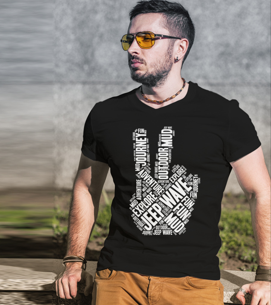 Jeep Wave Adventure Explore Outdoor Journey Mud Fun Peace Sign T-Shirt