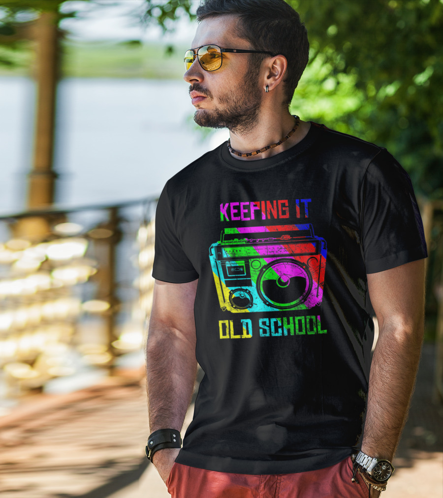 Keeping It Old School Boombox Retro Rainbow 80s Vibes T-Shirt