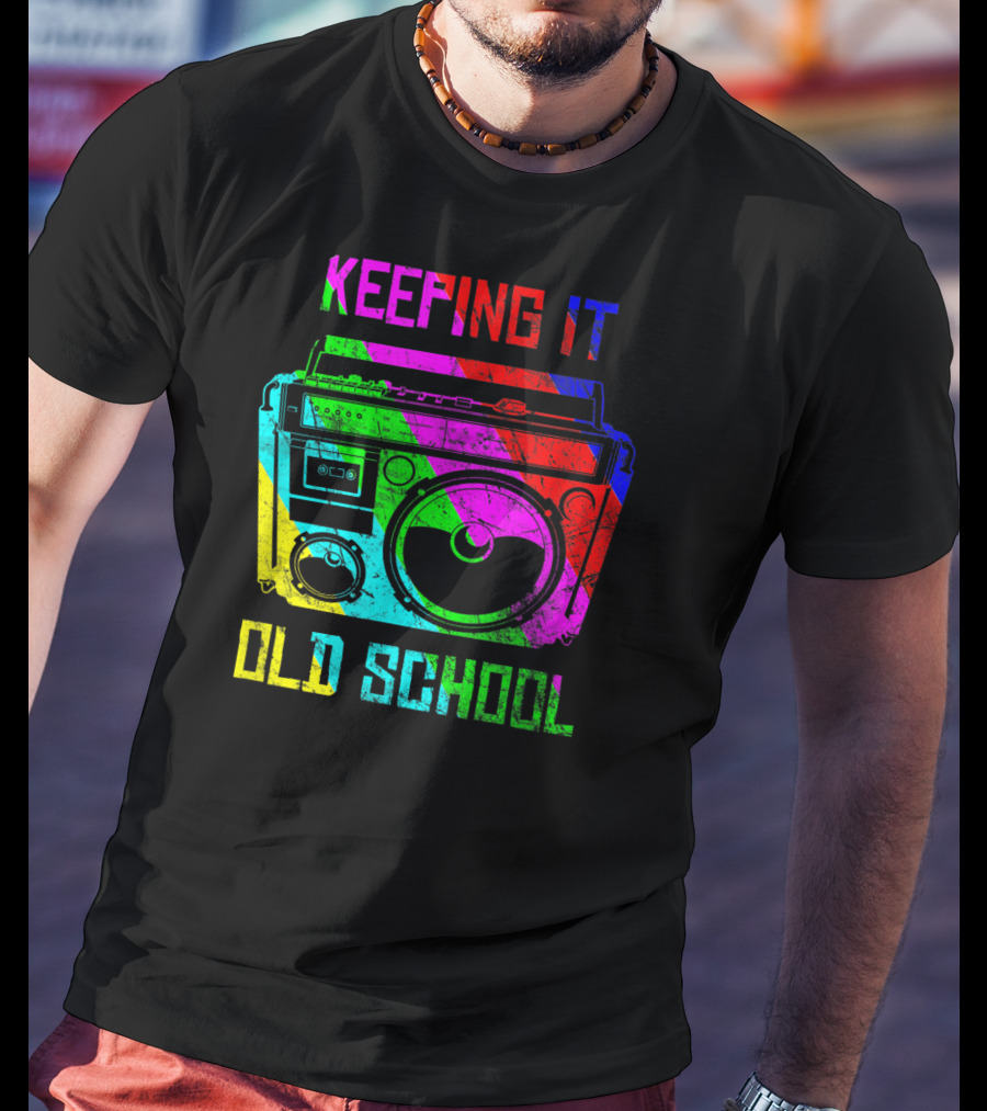Keeping It Old School Boombox Retro Rainbow 80s Vibes T-Shirt