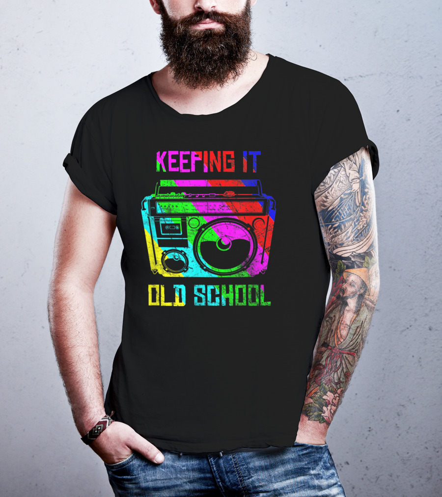 Keeping It Old School Boombox Retro Rainbow 80s Vibes T-Shirt