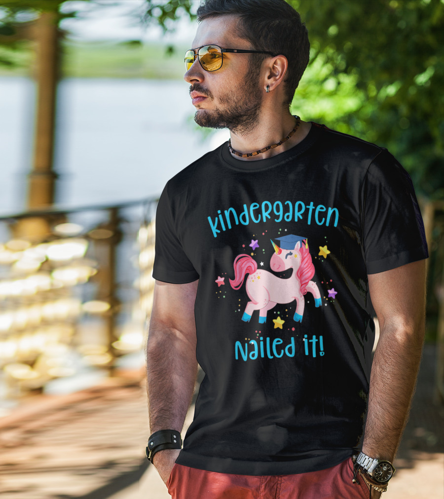 Kindergarten Nailed It Graduation Unicorn With Stars T-Shirt