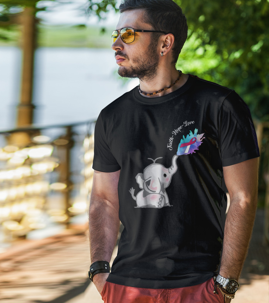 Faith Hope Love Cute Elephant Head Neck Cancer Awareness Warrior T-Shirt