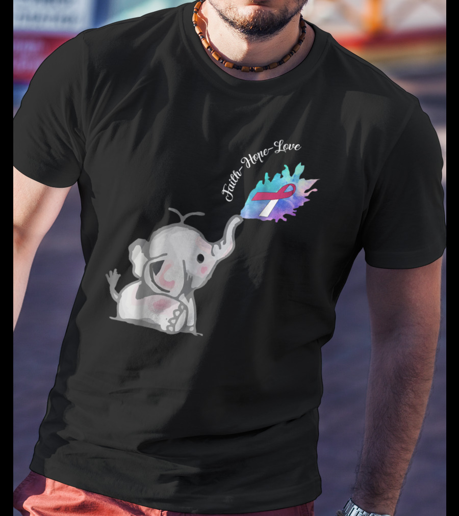 Faith Hope Love Cute Elephant Head Neck Cancer Awareness Warrior T-Shirt