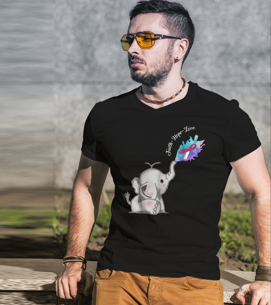 Faith Hope Love Cute Elephant Head Neck Cancer Awareness Warrior T-Shirt