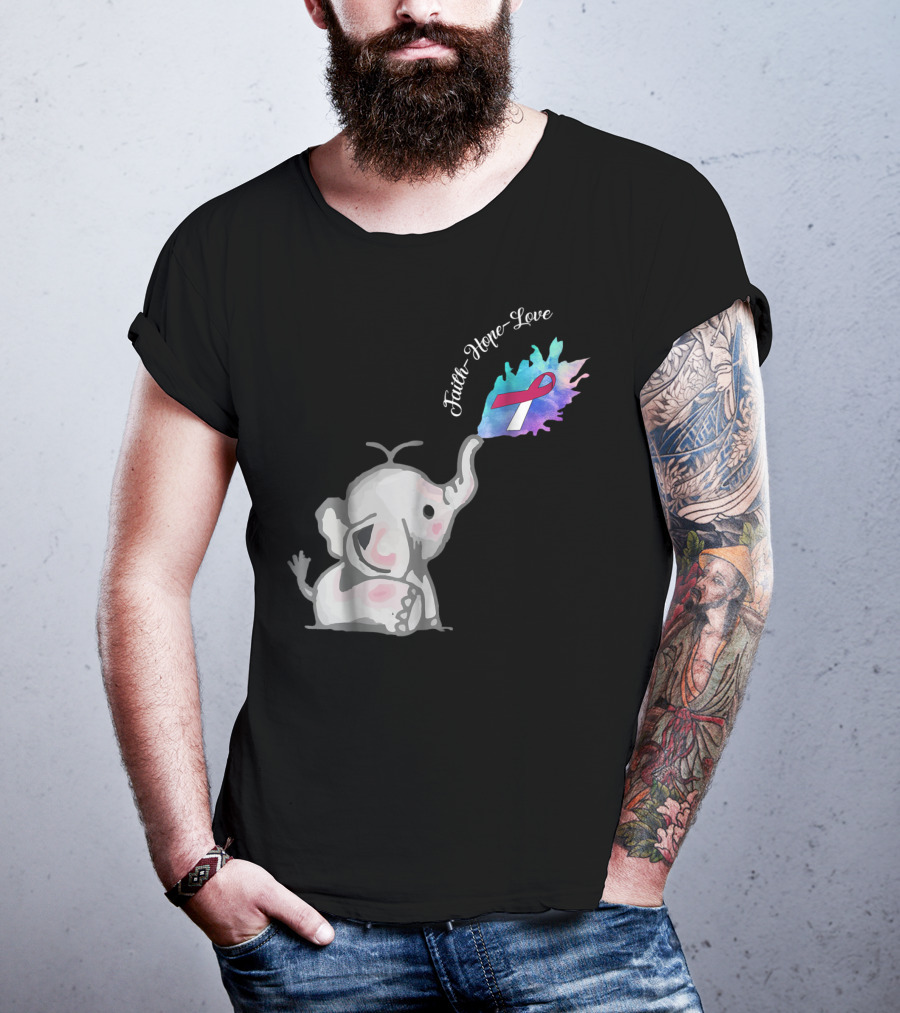 Faith Hope Love Cute Elephant Head Neck Cancer Awareness Warrior T-Shirt