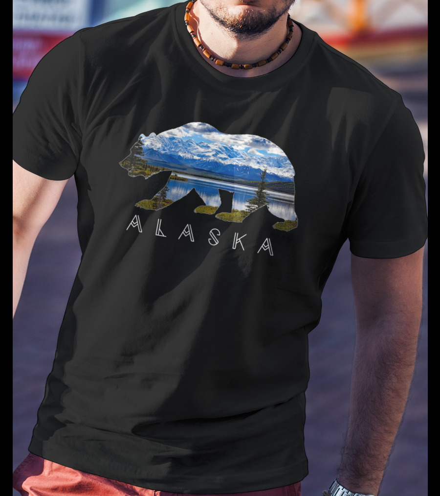 Alaska Bear Silhouette With Mountain Lake Scene T-Shirt