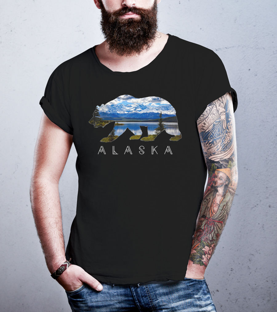 Alaska Bear Silhouette With Mountain Lake Scene T-Shirt