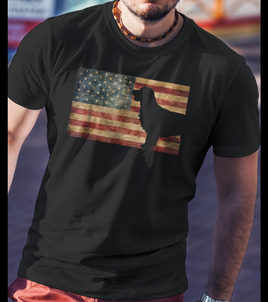 Golden Retriever Silhouette With Vintage American Flag T-Shirt