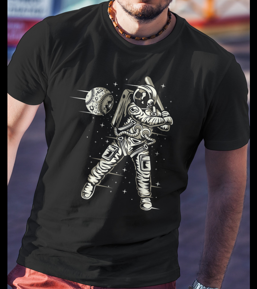 Astronaut Hitting Moon Baseball In Space T-Shirt